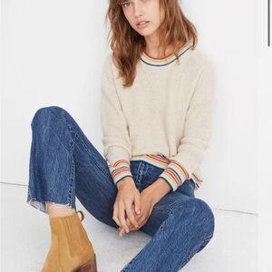 Madewell Cashmere Cream Sweater with Rainbow Trim